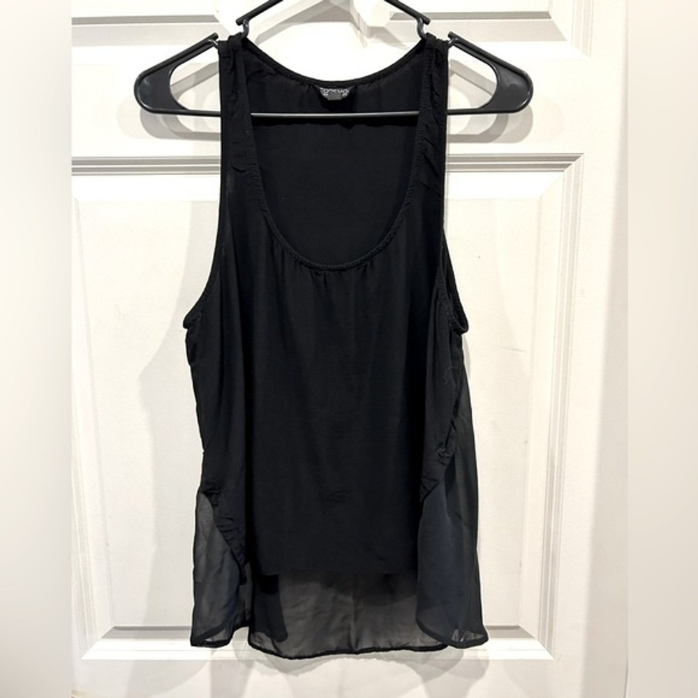 Topshop Womens Black High Low Sheer Chiffon Panel Tank Top US 8 UK 12‎ Goth
